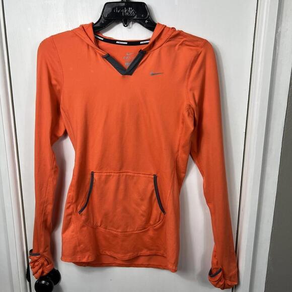 Nike running orange dri-fit kangaroo pocket athletic top. Sz S - Picture 1 of 10